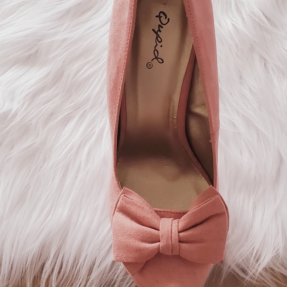 Qupid women pink high heel shoes with a bow - Picture 5 of 8